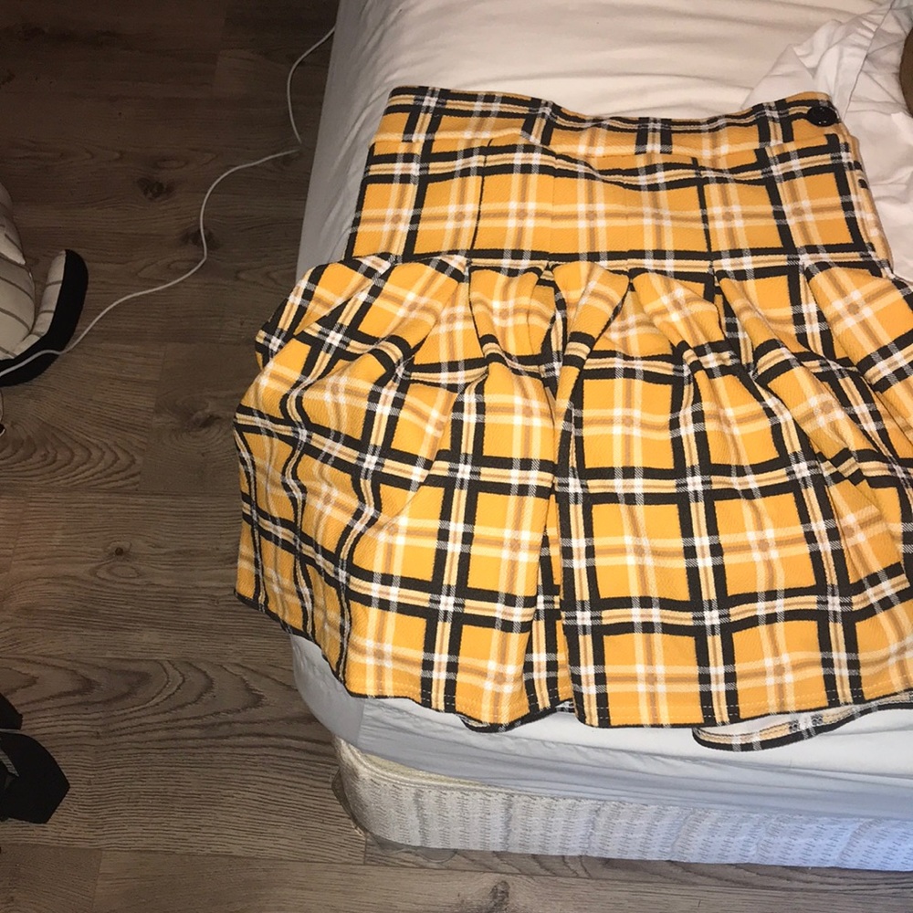 prettylittlething yellow plaid skirt
